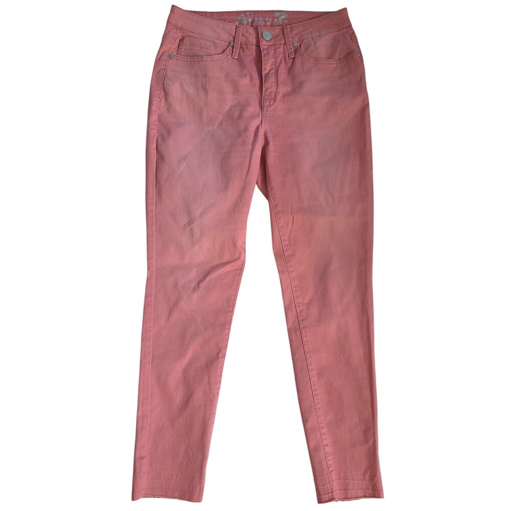 Seven Women's Mid Rise Ankle Skinny Denim Jeans‎ Raw Hem Stretch Size 10 Pink